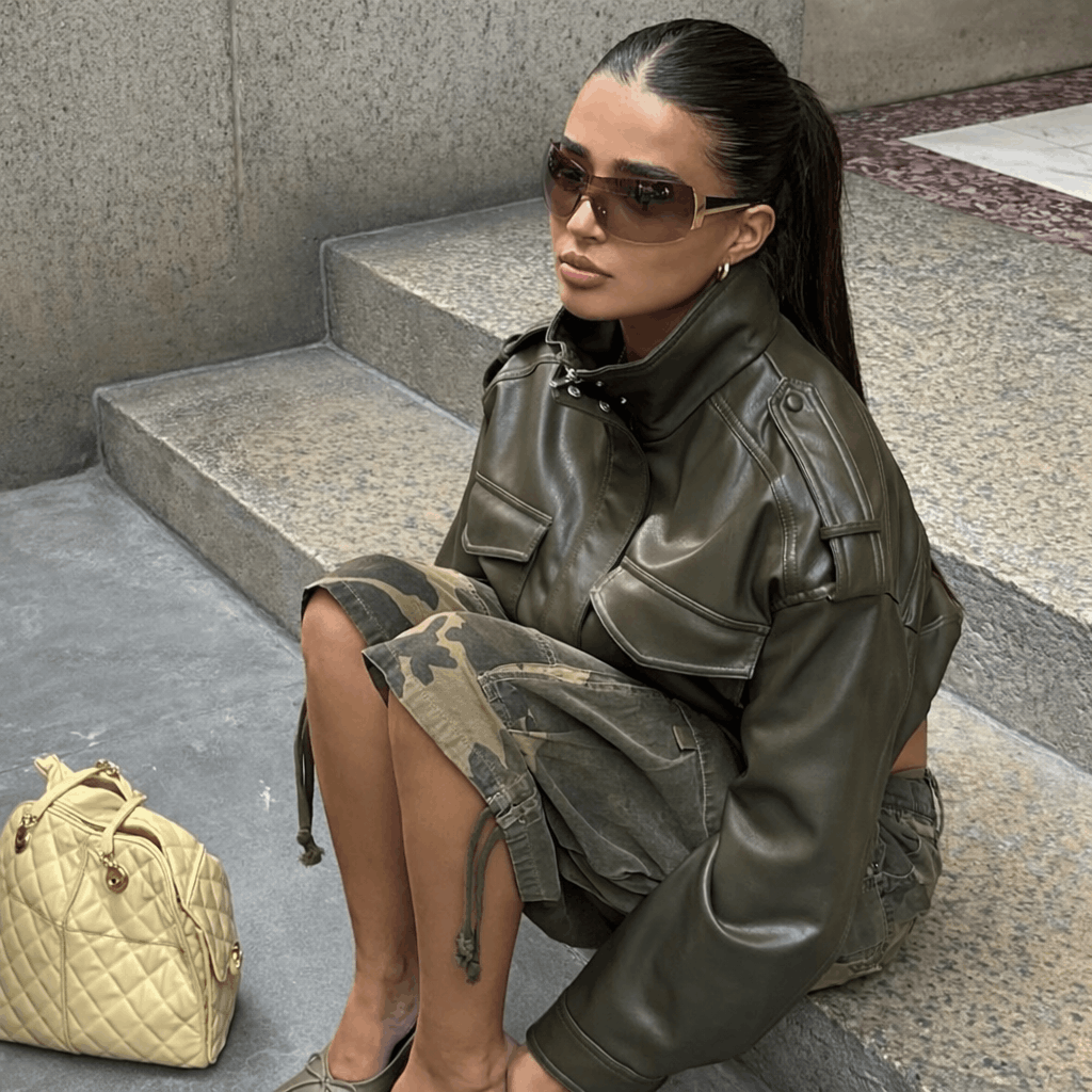 CROPPED LEATHER BOMBER JACKET