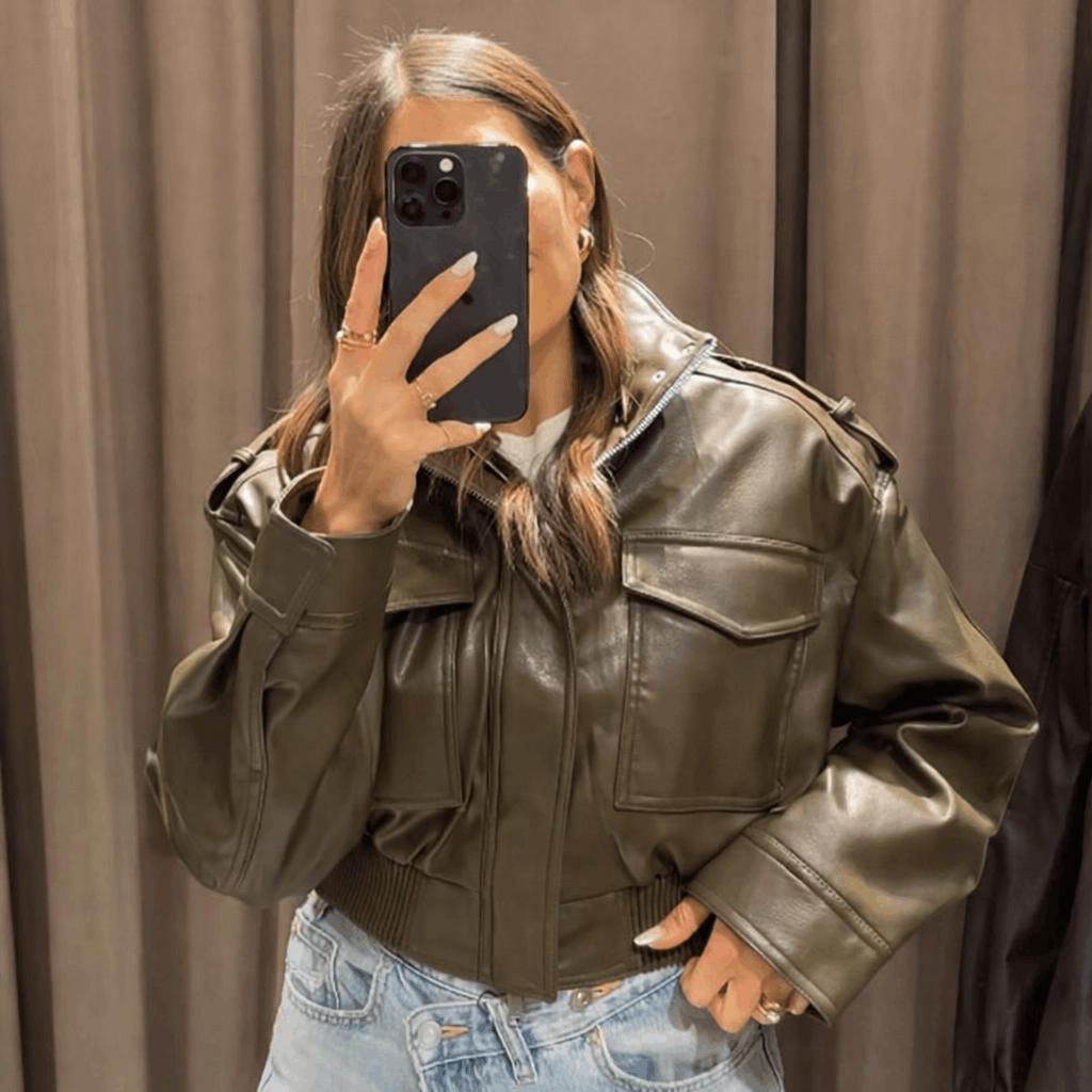 CROPPED LEATHER BOMBER JACKET
