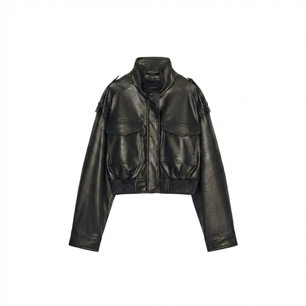 CROPPED LEATHER BOMBER JACKET