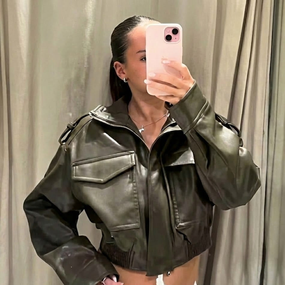 CROPPED LEATHER BOMBER JACKET