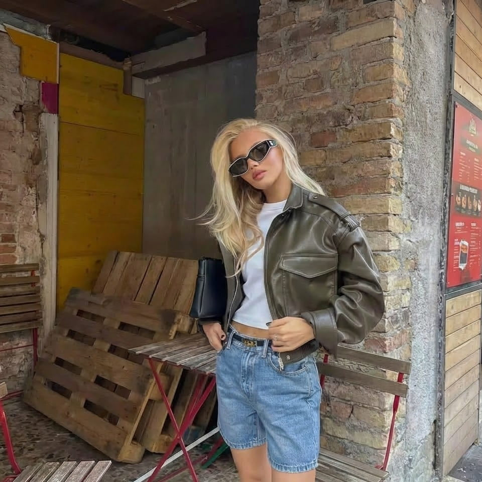 CROPPED LEATHER BOMBER JACKET