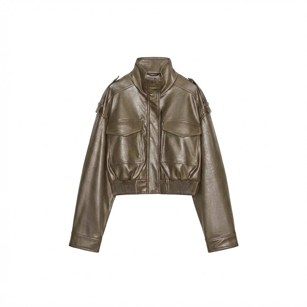 CROPPED LEATHER BOMBER JACKET